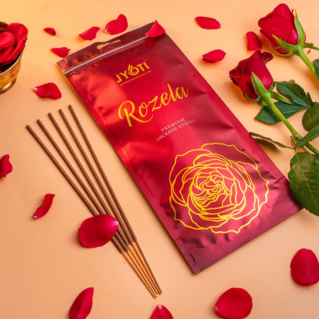 Rozela Rose Incense Sticks – Zipper Pouch for Soft Floral Aroma