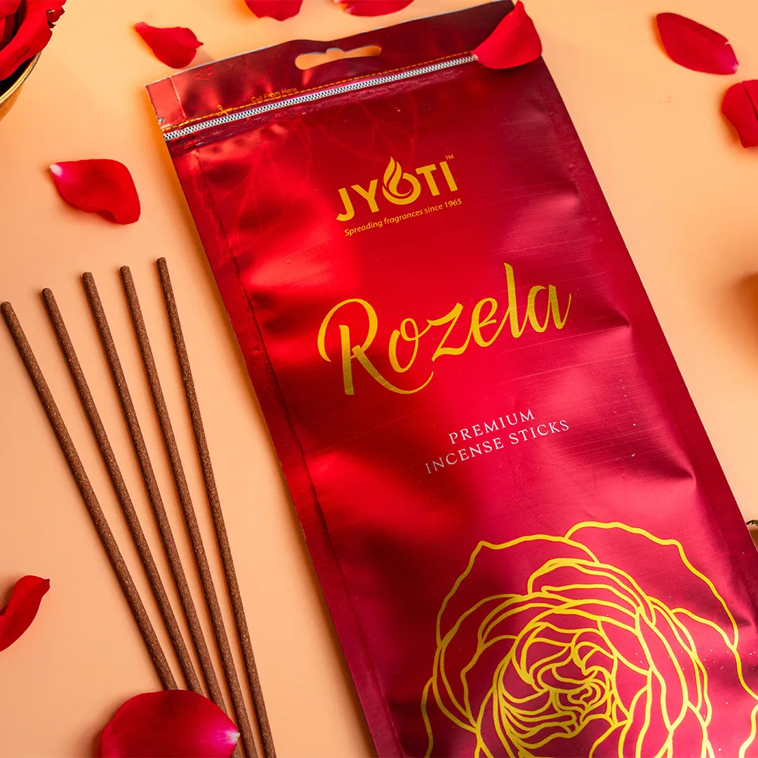 Rozela Rose Incense Sticks – Zipper Pouch for Soft Floral Aroma