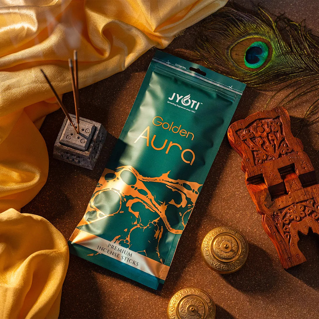 Golden Aura Incense Sticks – Zipper Pouch for Warm, Uplifting Fragrance